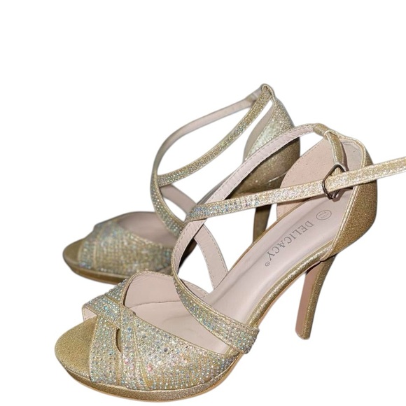 Delicacy Shoes - Women’s Gold High Heel Pumps Size 7.5 Elegant Party Holiday Dress Shoes